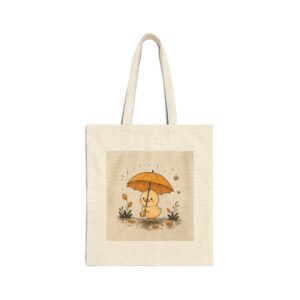 Cute Duckling with Umbrella Canvas Tote Bag – Charming Rainy Day Reusable Shopper