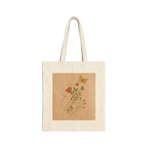 Floral Hand & Butterfly Cotton Canvas Tote — Eco-Friendly Market Bag