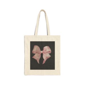 Pink Ribbon Bow Canvas Tote Bag — Cute Giftable Reusable Grocery & Gift Tote