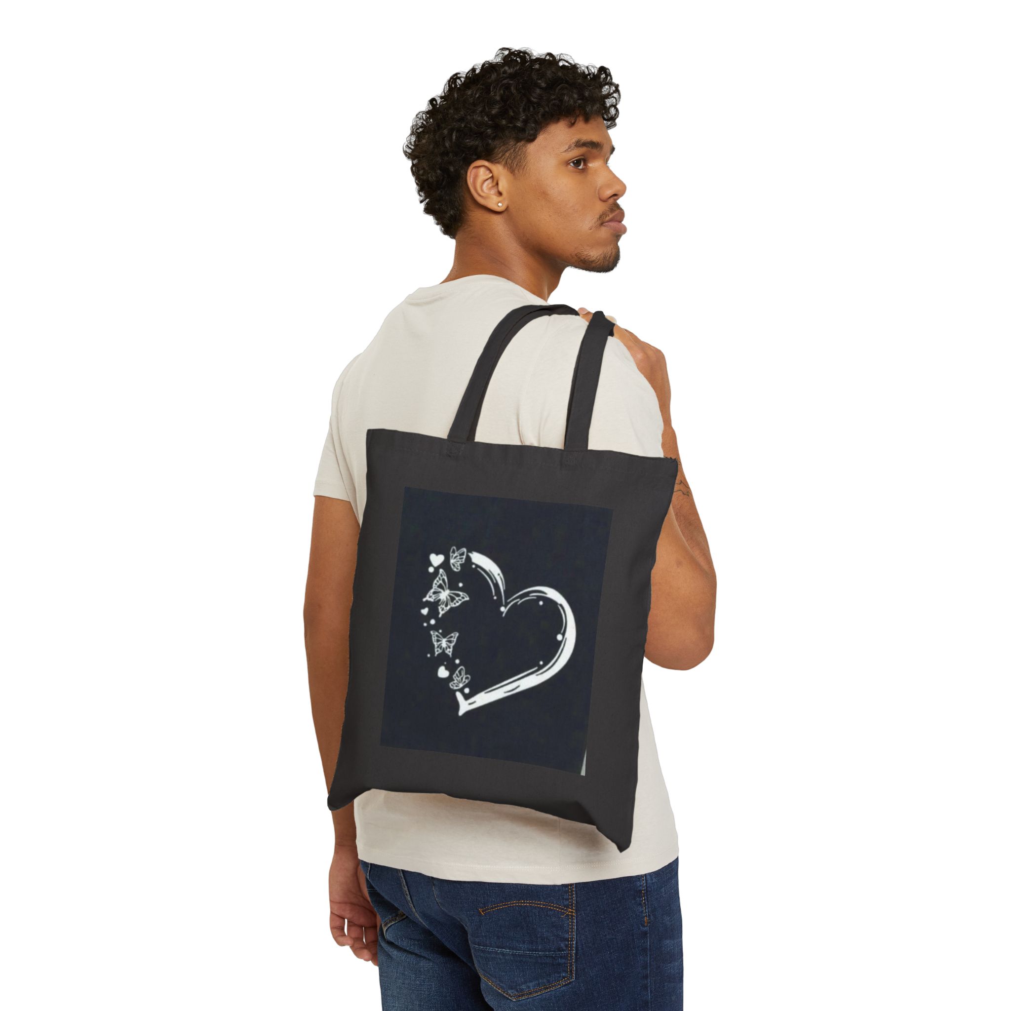 13141085087274308339_2048.jpeg Canvas Tote Bag - Black Heart Sketch with Butterflies Eco Grocery Book Bag - Image 7
