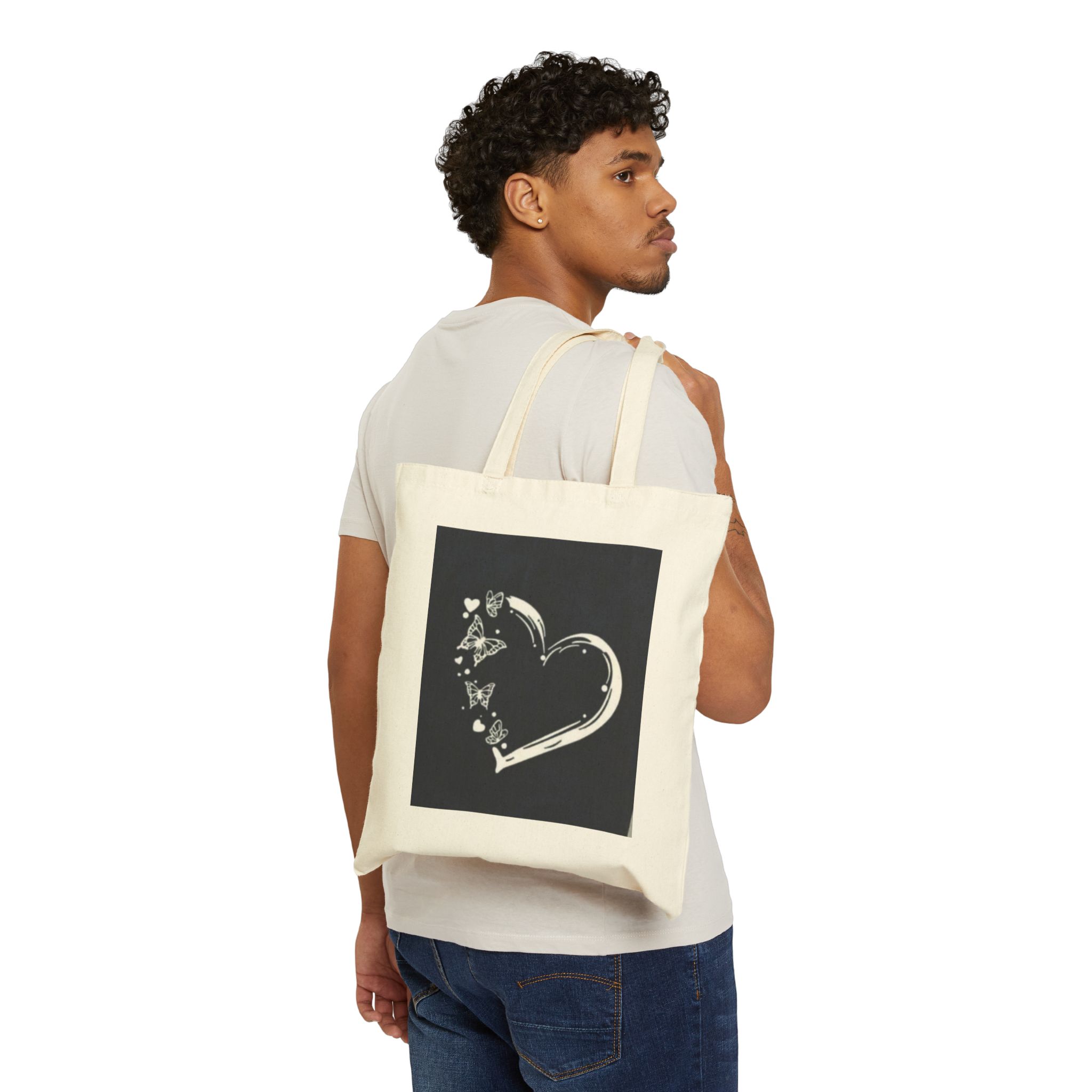 13505526935095142524_2048.jpeg Canvas Tote Bag - Black Heart Sketch with Butterflies Eco Grocery Book Bag - Image 3