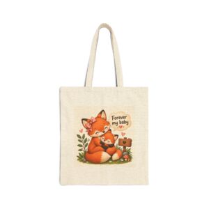 Fox Mom & Baby Tote Bag – "Forever My Baby" Cute Cotton Canvas Shopper