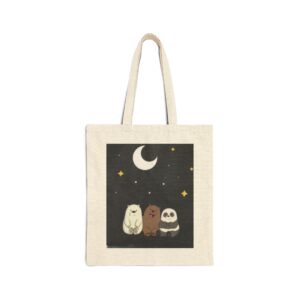 Cute Night Sky Tote Bag — Moon & Stars with Three Adorable Animals Cotton Canvas Tote