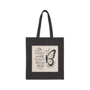 Tote Bag — "Be Transformed" Butterfly Bible Verse Canvas Tote (Romans 12:2)