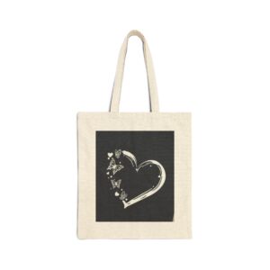 Canvas Tote Bag - Black Heart Sketch with Butterflies Eco Grocery Book Bag