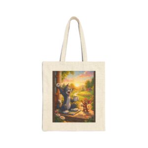 Sunrise Tom & Jerry Canvas Tote Bag — Retro Cartoon Morning Scene
