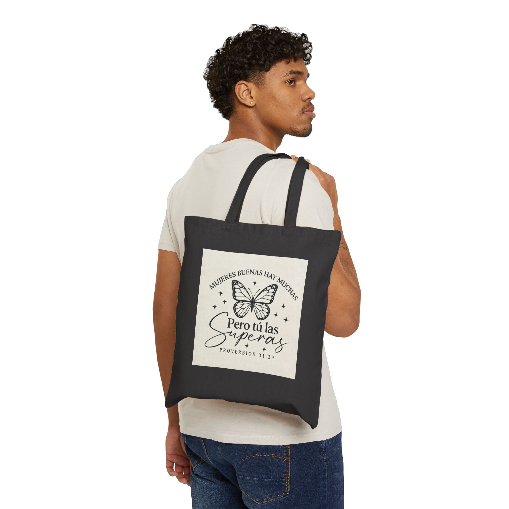 2332691734863701829_2048.jpeg Canvas Tote Bag – "Pero tú las Superas" Inspirational Spanish Butterfly Tote (Proverbios 31:29) - Image 7