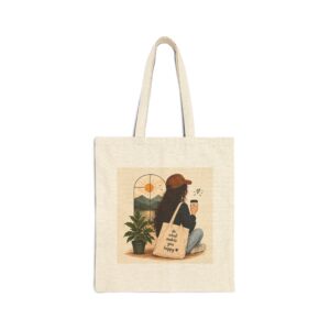 Canvas Tote Bag — 'She’s a Wildflower' Cozy Coffee & Nature Graphic