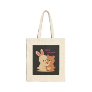 Cute Bunny & Bear Hug Tote Bag — 'Best Friends' Canvas Shopper