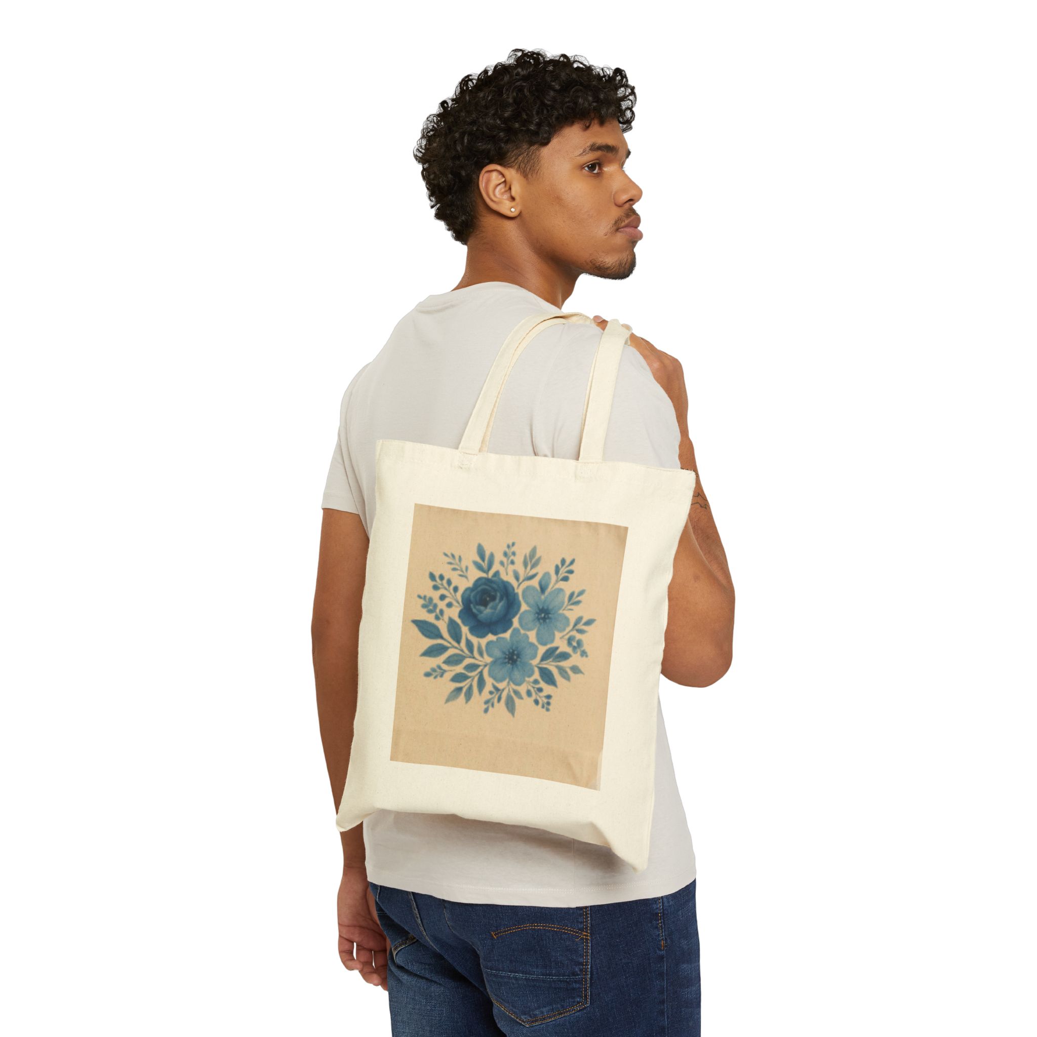 4053827356900587945_2048.jpeg Blue Vintage Floral Canvas Tote Bag - Image 3