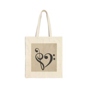 Music Heart Canvas Tote Bag – Treble & Bass Clef Love Tote