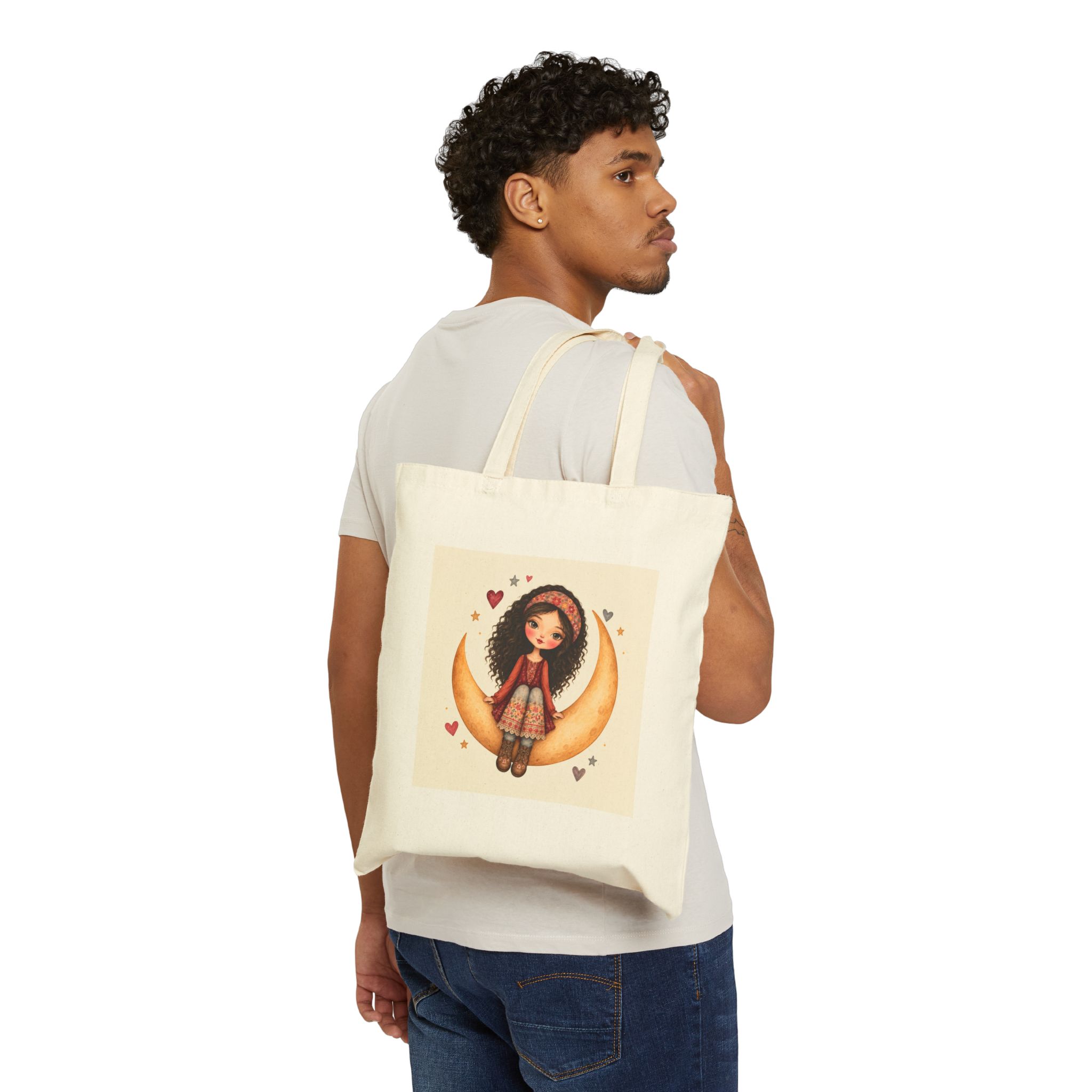5415132806208174237_2048.jpeg Canvas Tote Bag — Whimsical Girl on Crescent Moon Illustration - Image 3