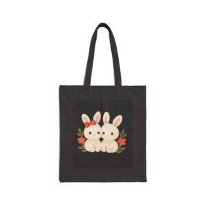 Cute Bunny Couple Canvas Tote Bag — Adorable Floral Rabbit Tote for Easter & Spring