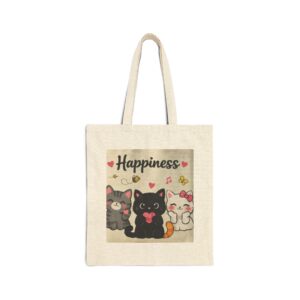 Happiness Cats Cotton Canvas Tote Bag — Cute Kawaii Cat Grocery & Book Bag