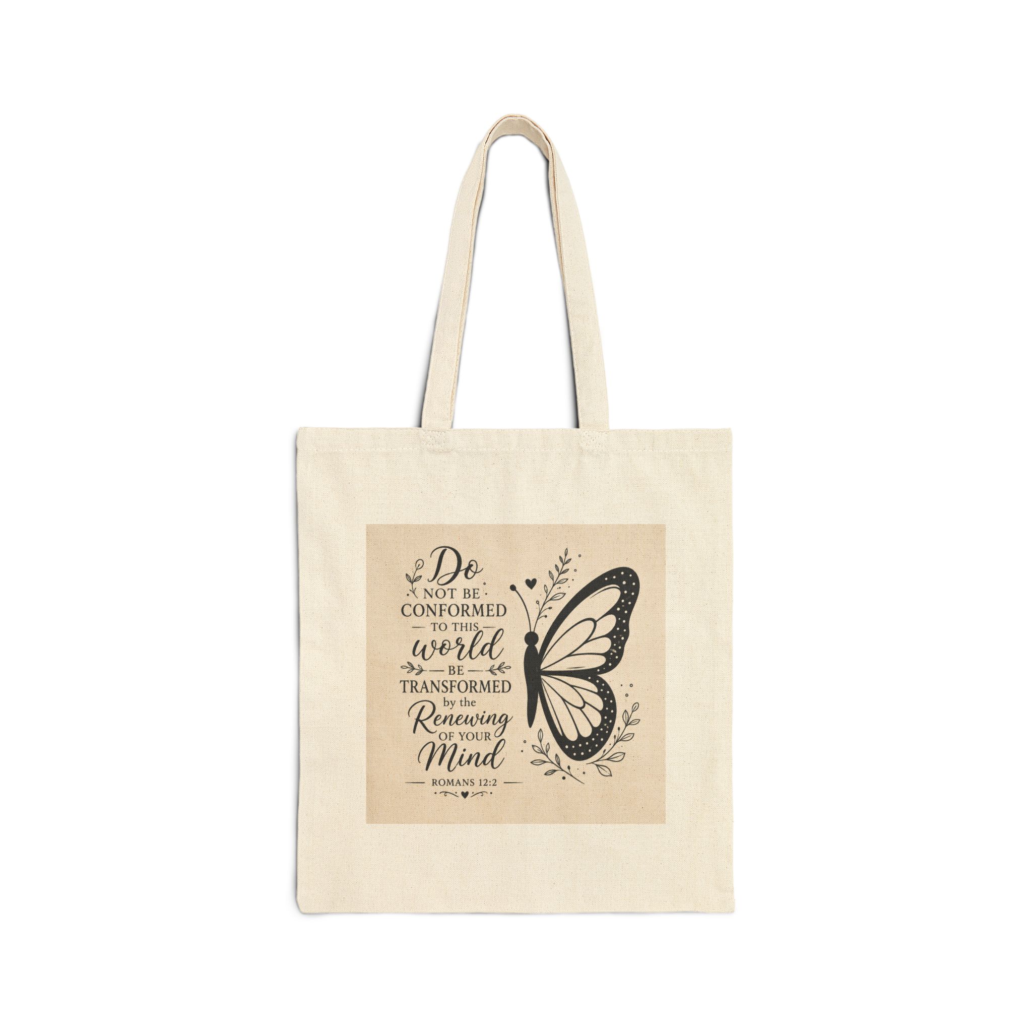778957687126818460_2048.jpeg Tote Bag — "Be Transformed" Butterfly Bible Verse Canvas Tote (Romans 12:2) - Image 5