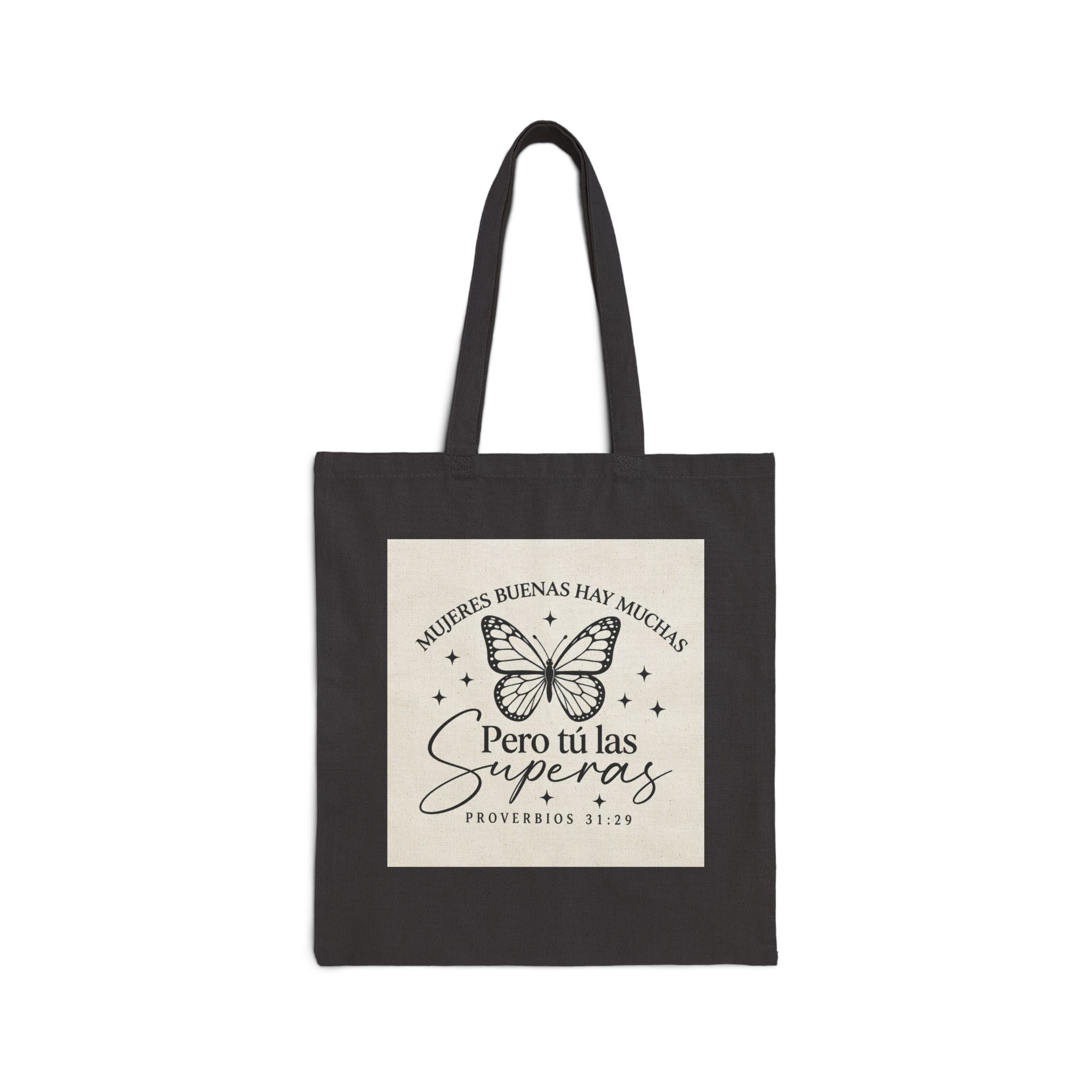 7992662277159913428_2048.jpeg Canvas Tote Bag – "Pero tú las Superas" Inspirational Spanish Butterfly Tote (Proverbios 31:29) - Image 5