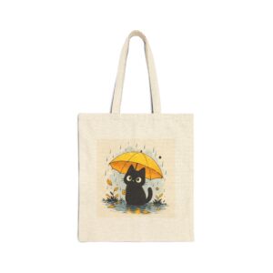 Cute Black Cat with Yellow Umbrella Tote Bag