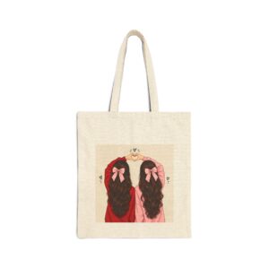 Sister Besties Tote Bag - Matching Pink Ribbon Friends Canvas Tote